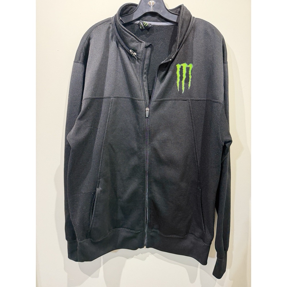 Monster Energy Track Jacket Mens L Black Full Zip Logo Fleece Lined